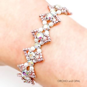 Beaded Crystal Bracelet - Rose Montee Marquise - Rose Gold and White