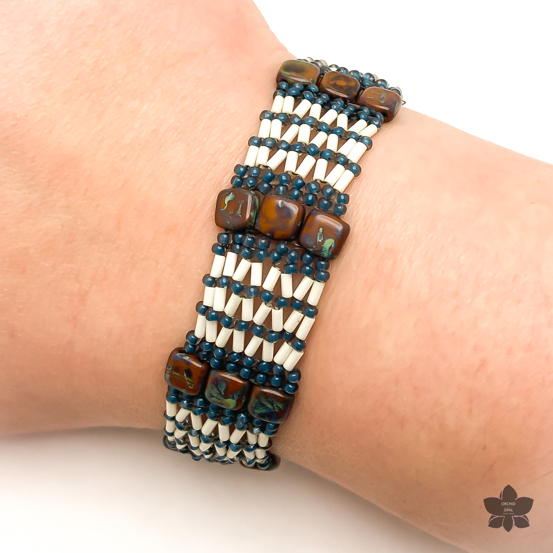 Bugle Bead Netting and Tile Bracelet