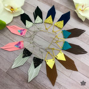 faux leather triangle fringe earrings