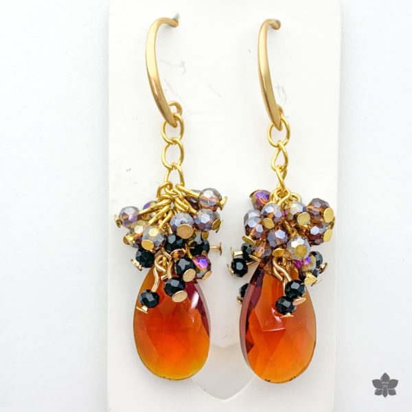 dark topaz crystal cluster earrings
