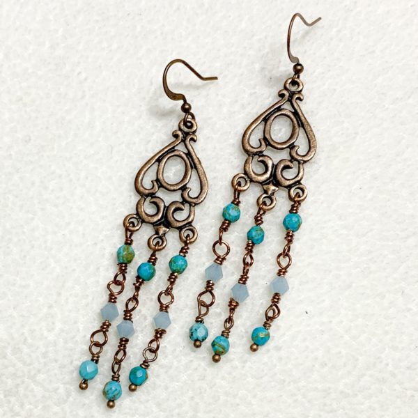 Multistrand Turquoise and Copper Czech Glass and Seed Bead Necklace Set