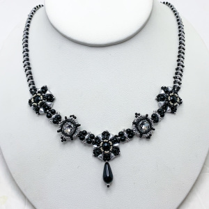 Renaissance Fair Antique Black/Silver Crystal Beaded Statement Necklace
