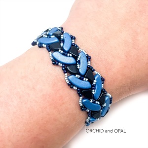 Braided Quadbow Bracelet Orchid and Opal blue and black