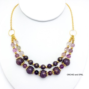 beaded two strand mountain jade and fluorite beaded necklace