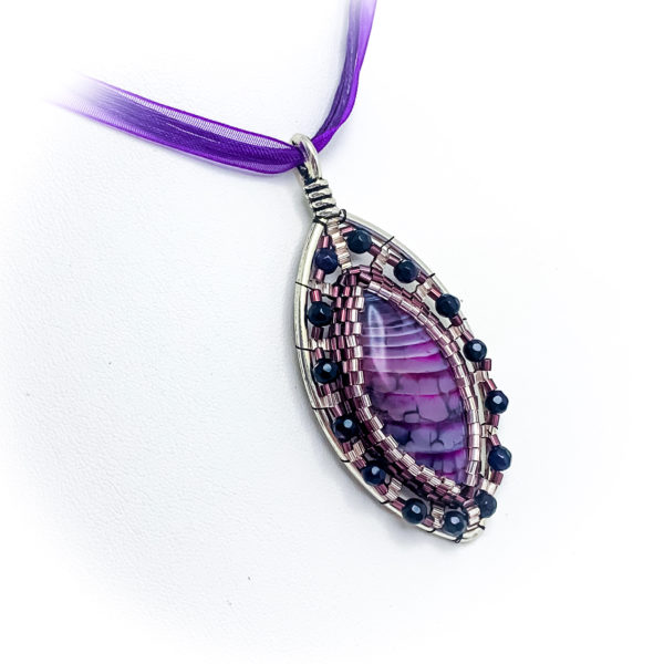 Horse Eye Agate Bezeled Pendant Necklace purple
