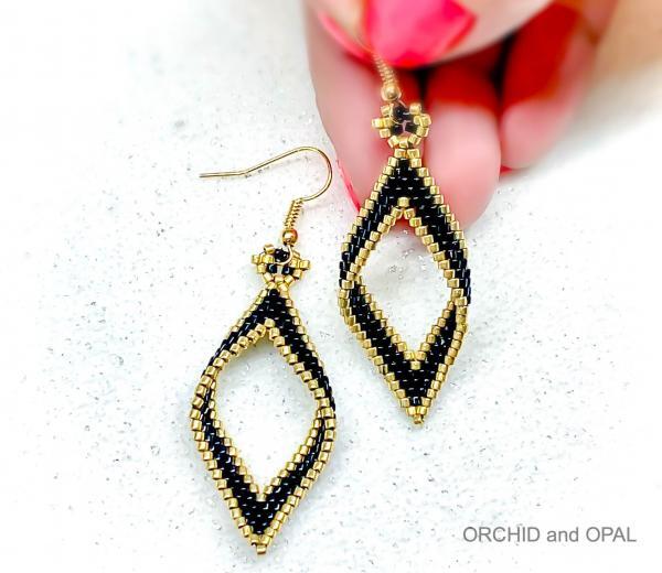 open folded diamond brick stitch earrings