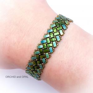 Beading Pattern - Half Tila Herringbone Beaded Bracelet - Horizontal Slim Stripe