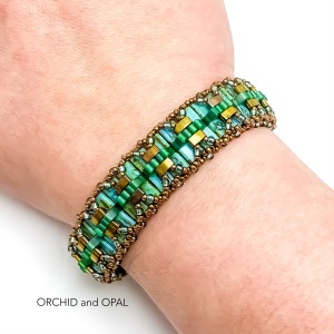Pleated Tila Beaded Bracelet - Turquoise/Bronze