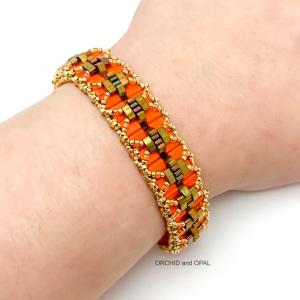 Pleated Tila Bracelet by Orchid and Opal orange and bronze