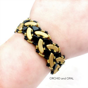 Braided Quadbow Bracelet Orchid and Opal gold and black