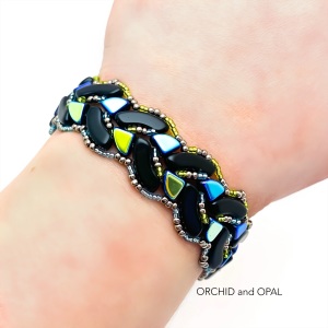 Braided Quadbow Bracelet Orchid and Opal blue iris and black
