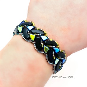 Braided Quadbow Bracelet Orchid and Opal blue iris and black