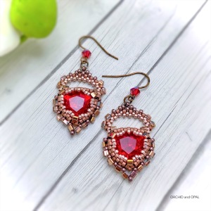 Crystal Cove Trillion Cut Beaded Earrings Red/Copper