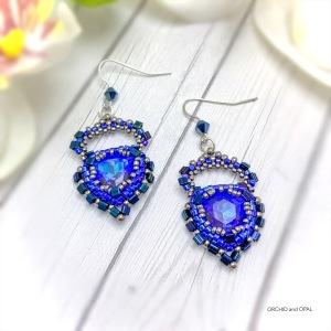 Crystal Cove 12mm Trillion Cut Beaded Bezel Earrings Blue/Silver