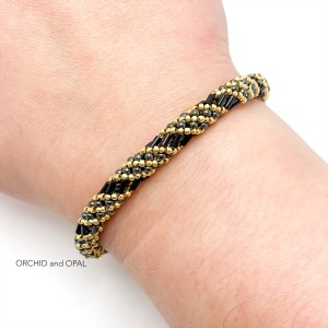 russian spiral gold and black seed bead bracelet