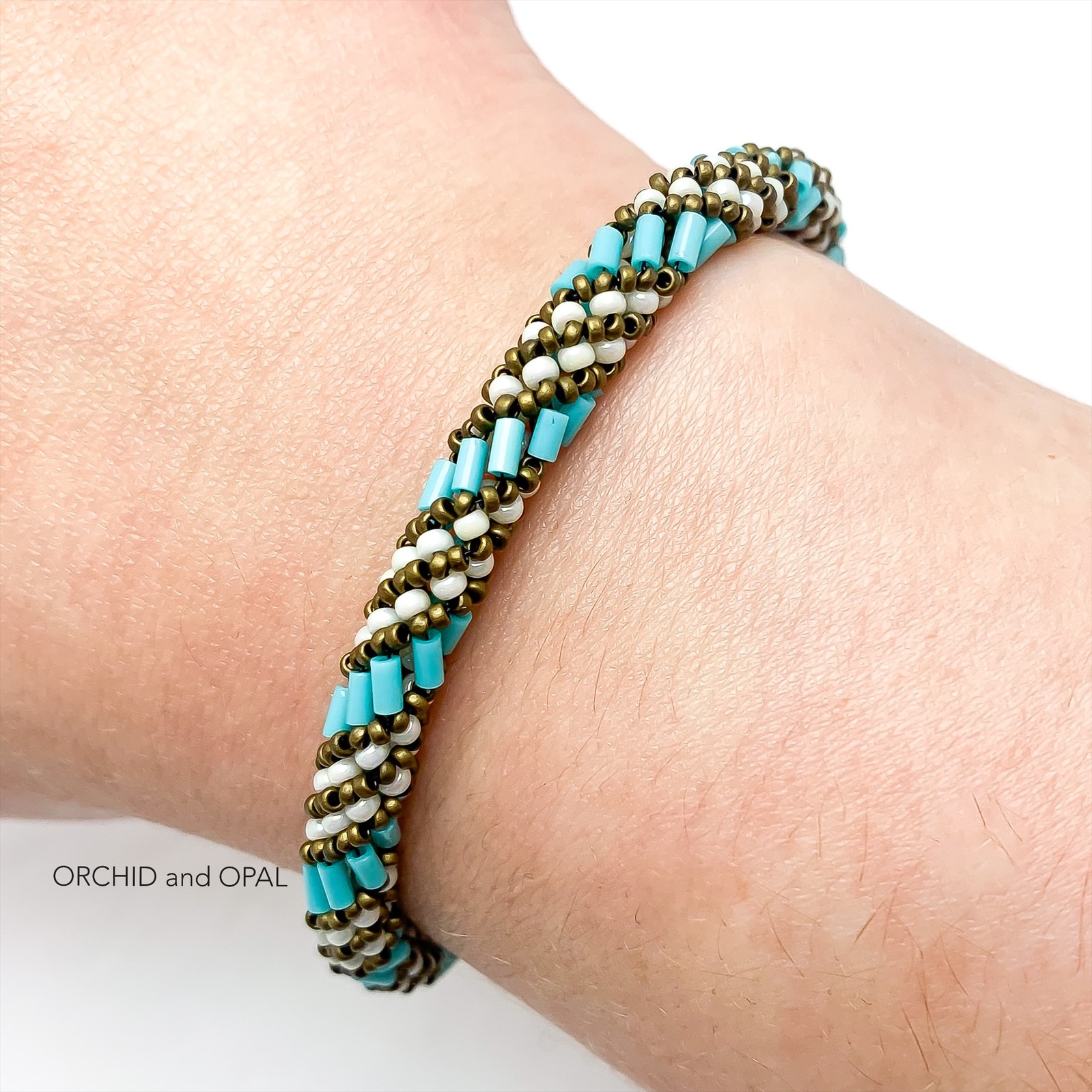 Russian Spiral Bugle Beaded Bracelet - Turquoise/Cream | ORCHID and OPAL