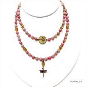 Dragonfly Two-Strand Necklace - Rhodochrosite and Copper