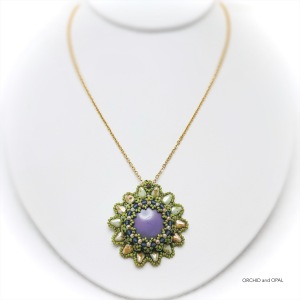 Sunflower Field Beaded Pendant Necklace - Purple Green
