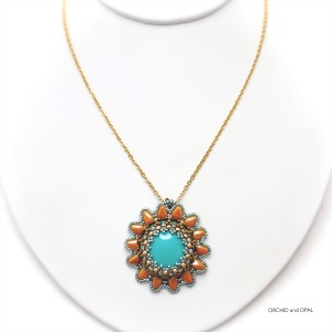 Sunflower Field Pendant - Turquoise and Tan