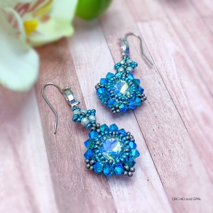 Preciosa Crystal Bicone and Cushion Cut Earrings - Aqua