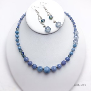 Light Blue Quartz and Crystal Necklace and Earrings
