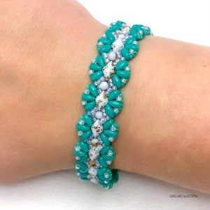 Terrace Lace Beaded Bracelet - turquoise white and gold