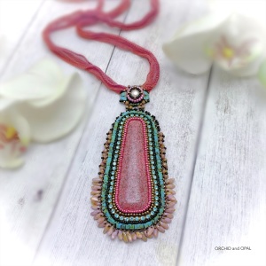 Cherry Blossom Festival Bead Embroidered Pendant