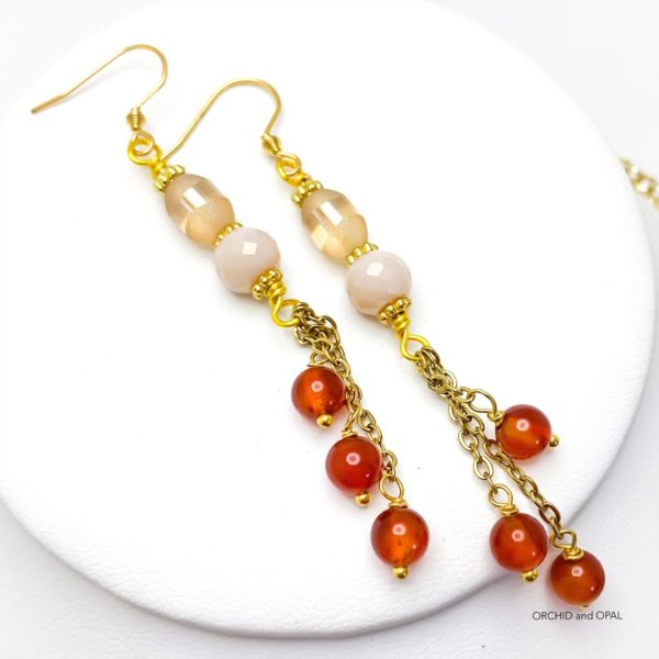 Carnelian and Gold Multi-strand Necklace and Earrings Set