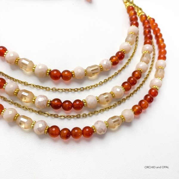Carnelian and Gold Multi-strand Necklace and Earrings Set
