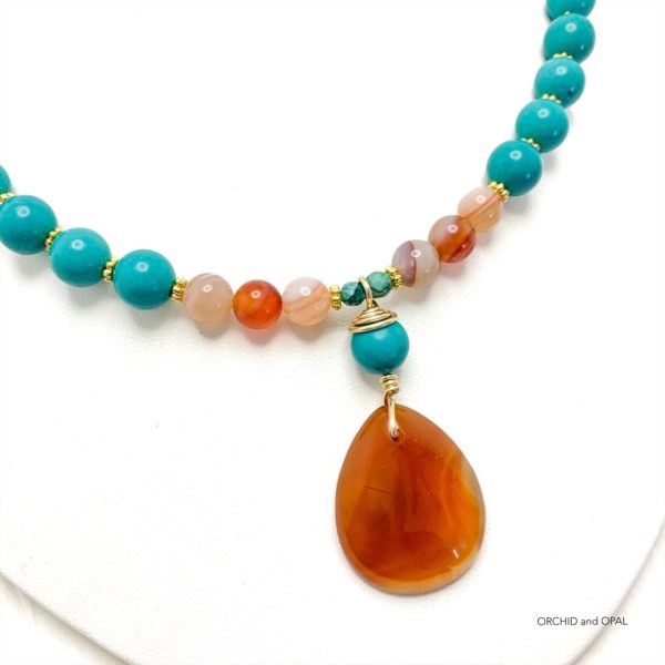 Carnelian, Turquoise, and Agate Necklace and Earrings Set