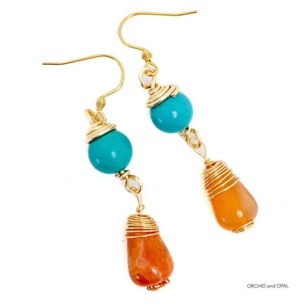 Carnelian, Turquoise, and Agate Necklace and Earrings Set