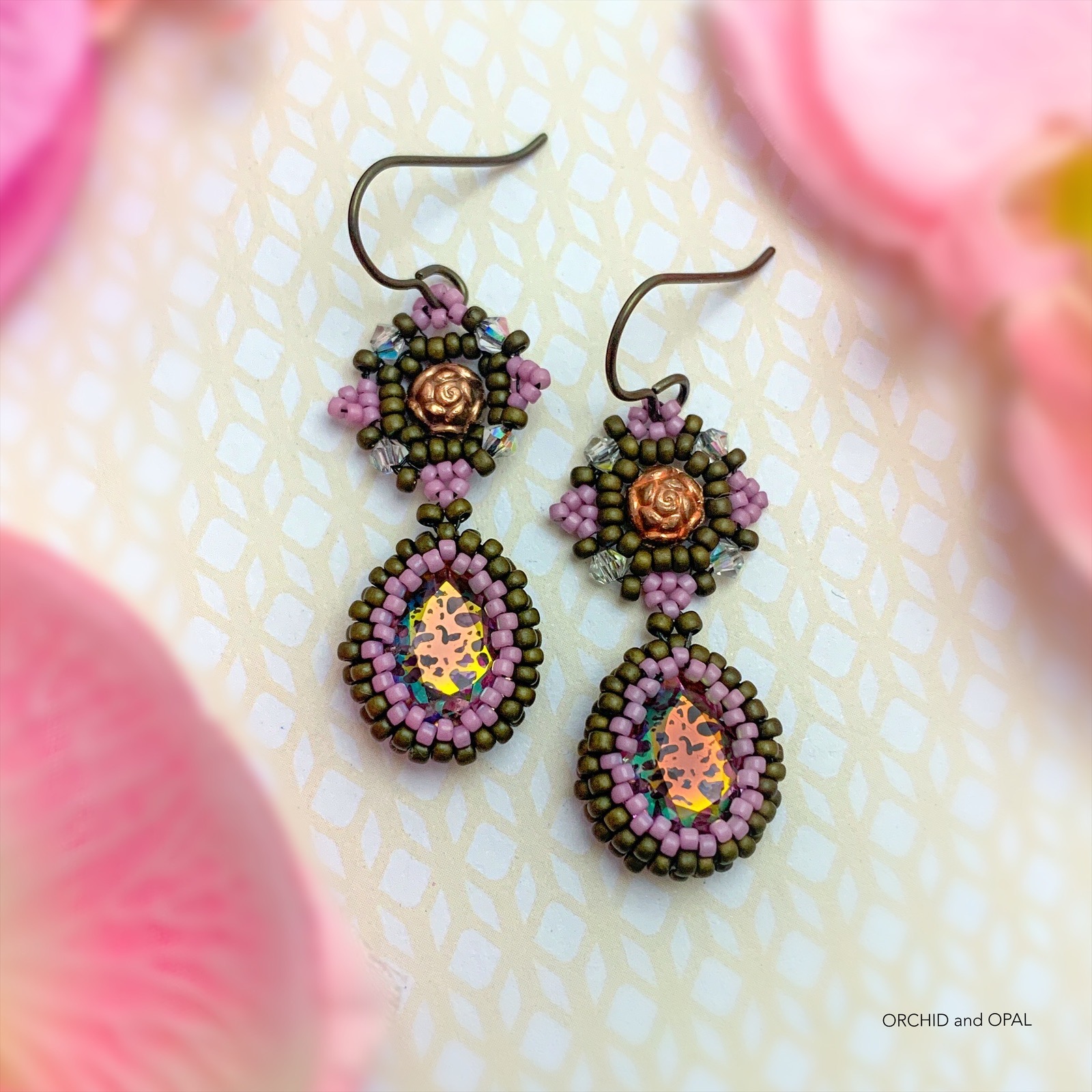 Petit Four Beaded Crystal Drop Earrings - Brown/Pink