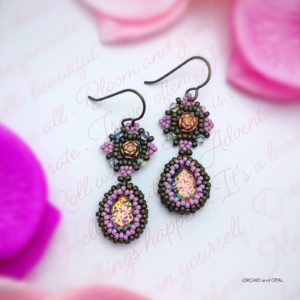 Petit Four Beaded Crystal Drop Earrings - Brown/Pink