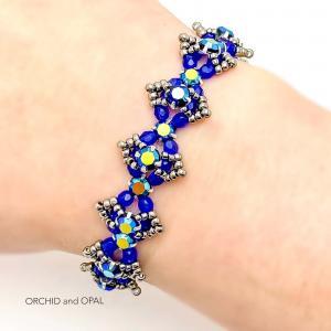 Beaded Crystal Bracelet - Rose Montee Marquise - Cobalt Blue and Gray