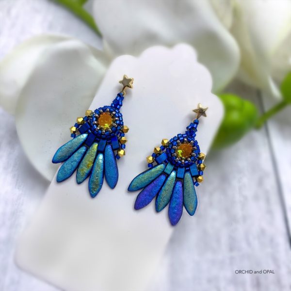 Shooting Star Post Earrings - Blue & Gold
