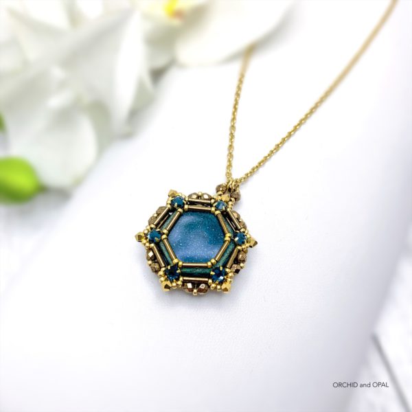 Starry Night Hexagon Pendant with Bugle Bead Bezel Tutorial