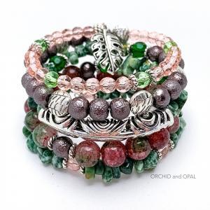 jade memory wire and pink bracelet