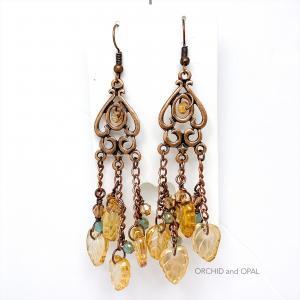 copper and leaf chandelier earrings
