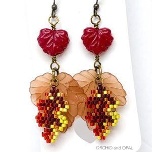autumn leaf brick stitch earrings