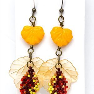 autumn leaf brick stitch earrings
