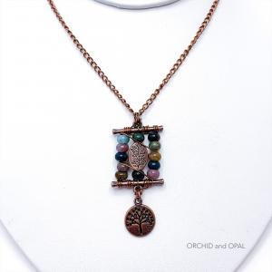 Antique copper and fancy jasper toggle bar necklace