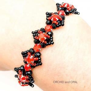 Beaded Crystal Bracelet - Rose Montee Marquise - Red and Black