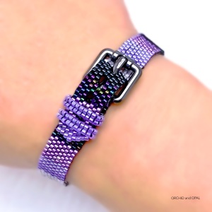 Striped Beaded Buckle Bracelet - Purple/Black