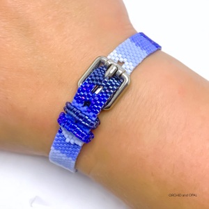 Striped Beaded Buckle Bracelet - Blue/Silver