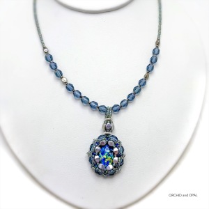 Ethereal Opal Beaded Pendant Necklace Gray Blue
