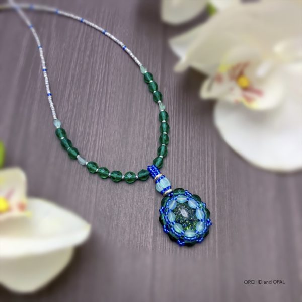 Ethereal Opal Beaded Pendant Necklace Green Blue