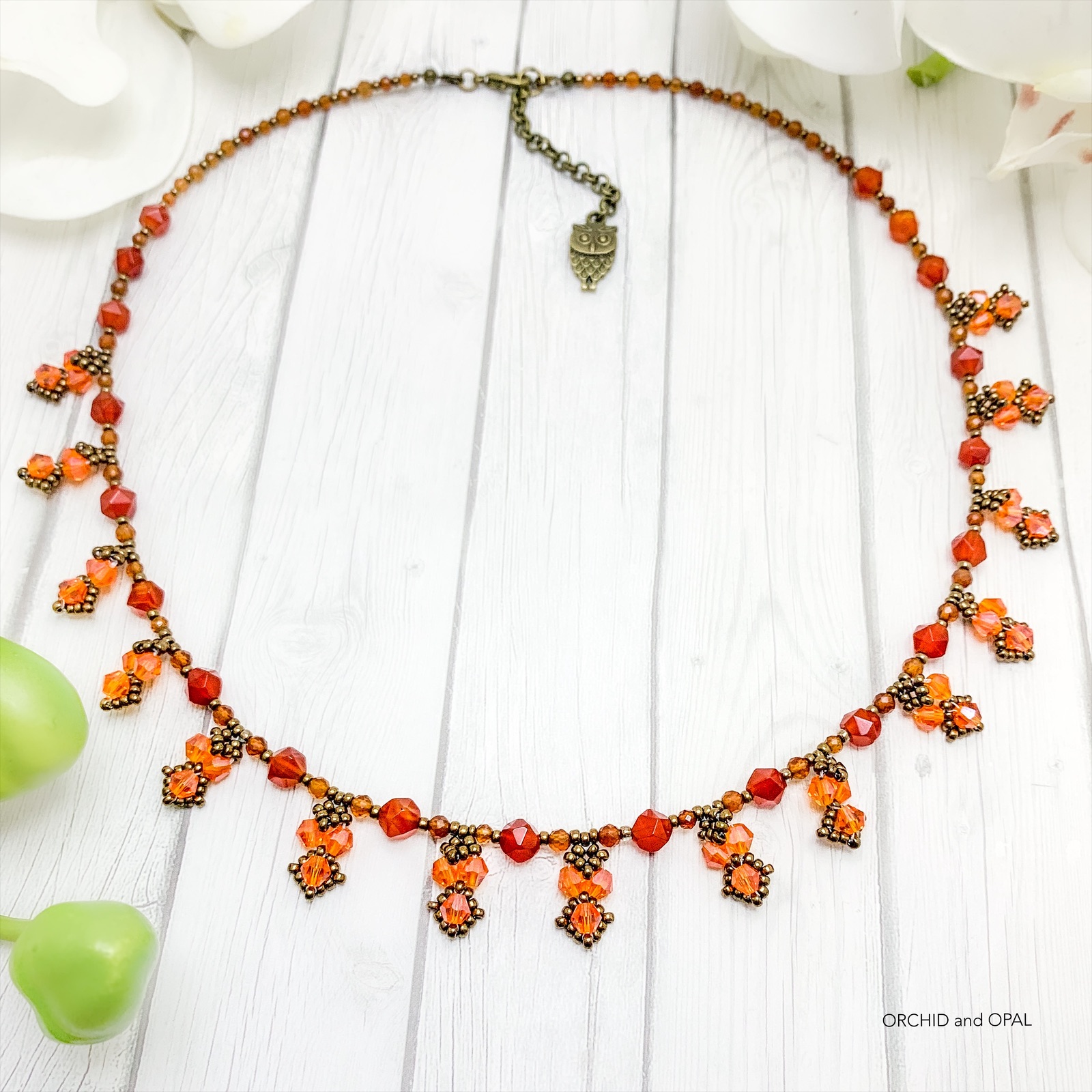 Autumn Woods Bicone and Carnelian Necklace
