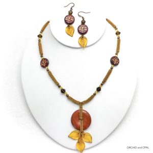 autumn leaf and jasper pendant necklace set