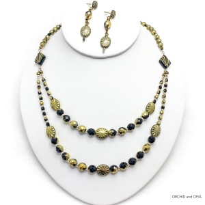 Black and Gold Two-Strand Beaded Art Deco Necklace