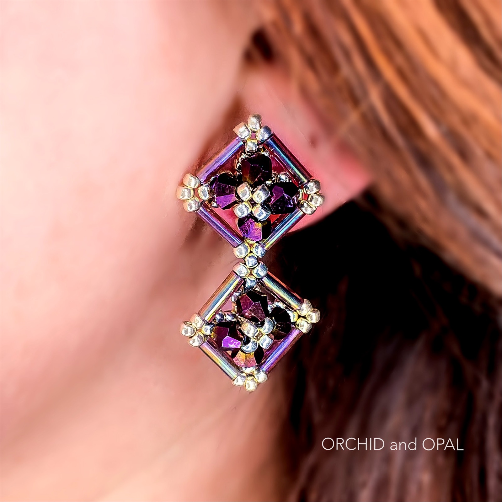 double diamond bugle and bicone beaded earrings tutorial